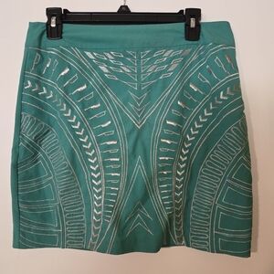Vintage inspired green skirt, silver stitching - like new!